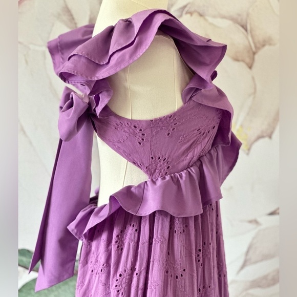 VICI Eyelet Tiered Ruffle Sleeve Women's Purple Maxi Dress Small - Picture 12 of 15
